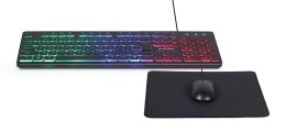 Zestaw 3 w 1 klawiatura multimedialna z podświetleniem RGB z myszką i podkładką Gembird KBS-UML-01