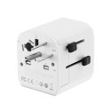 Adapter zasilania Gembird gniazdo EU - wtyk World z ładowarką 1 x USB-C, 1 x USB-A, 20W, GaN, biały
