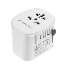 Uniwersalny adapter zasilania Gembird TPA-EU2A1C15-01-W z ładowarką 1 x USB-C, 2 x USB-A, 15W, GaN, biały