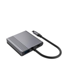 Adapter USB-C męski do USB-A + 2xHDMI + PD Gembird szary