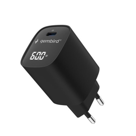 Ładowarka sieciowa Gembird TA-UC-1C-PD60LCD-01-BK PD 1 port USB-C 60W czarna