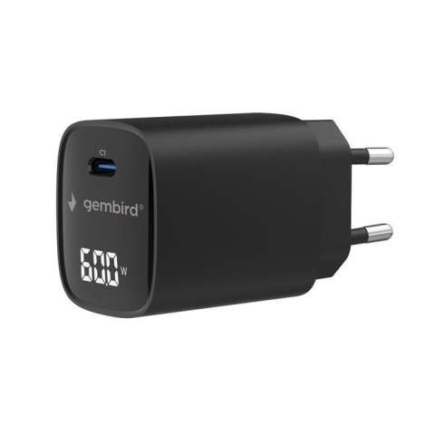 Ładowarka sieciowa Gembird TA-UC-1C-PD60LCD-01-BK PD 1 port USB-C 60W czarna