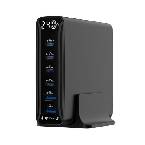 Ładowarka sieciowa Gembird TA-UC-2A4C-PD240-01-BK 6 portów USB 2xA+4xC 240W czarna