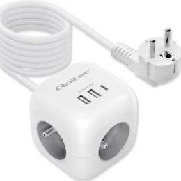 Listwa/Kostka zasilająca Qoltec 3x AC 2x USB 1x USB-C 20W 2m biała