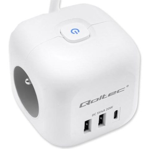 Listwa/Kostka zasilająca Qoltec 3x AC 2x USB 1x USB-C 20W 2m biała
