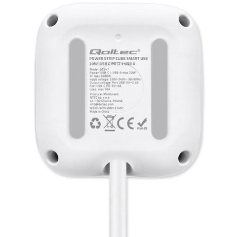 Listwa/Kostka zasilająca Qoltec 3x AC 2x USB 1x USB-C 20W 2m biała